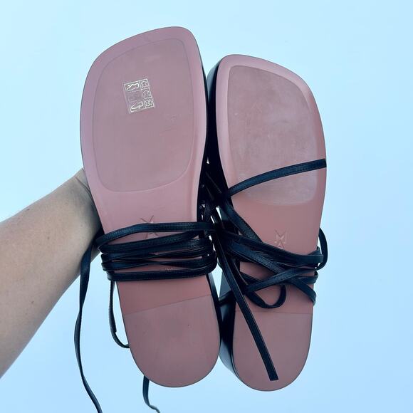 Amina Muaddi Jamie Lambskin Leather Lace Up Flatforms Platform 10 Black 41 - Picture 8 of 13